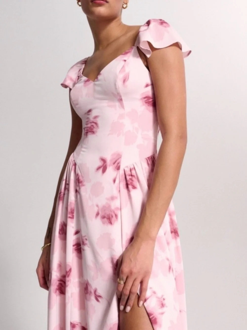 Abercrombie & Fitch Pink Floral Midi Dress SMALL Tall Cottagecore Wedding Guest